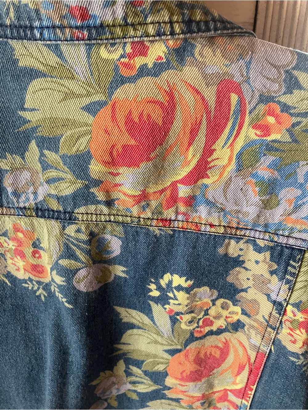 Susan Graver Blue Floral Jean Jacket - Picture 3 of 3